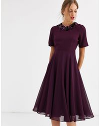 scallop hem embellished crop top midi dress