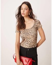 Pimkie - – figurbetonter body mit u-ausschnitt und leopardenmuster - Lyst