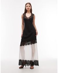 ASOS - Lace Sleeve Detailing Asymmetric Seam Maxi Dress Black And White - Lyst