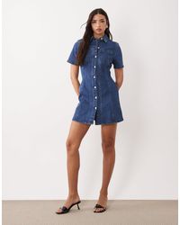 ASOS Denim Fitted Shirt Mini Dress in Blue | Lyst Canada
