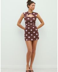 Stradivarius - Korte Jurk Met Qipao-Knoop - Lyst