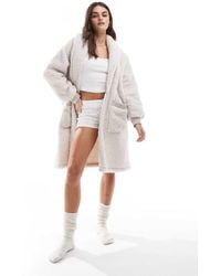 DKNY - Sherpa Fleece Long Sleeve Mid Robe - Lyst