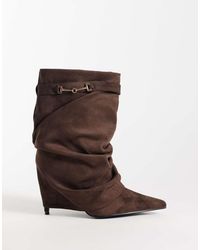 SIMMI - Simmi London Sansa Fold Over Ruched Heeled Boots With Horsebit Detail - Lyst