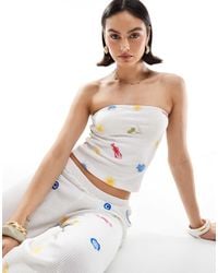 ASOS - Top Con Escote Palabra De Honor Y Bordado Playero De Punto Gofrado De (Parte De Un Conjunto) - Lyst
