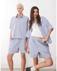 Reclaimed (vintage) - Short unisexe coupe carrée à enfiler à carreaux vichy - bleu et blanc - Lyst