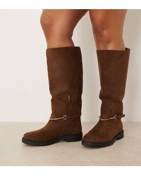 ASOS - Botas Por La Rodilla Marrón Planas De Estilo Ecuestre De Antelina Con Herraje Cole De Curve - Lyst