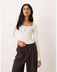 ASOS - Top De Manga Larga Con Cuello Ancho Y Detalle De Costura De -Blanco - Lyst
