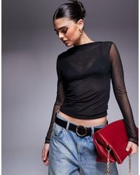 ASOS - Fitted High Neck Double Layer Mesh Long Sleeve Top - Lyst