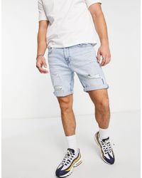 Pull&Bear - Slim Denim Shorts With Rips - Lyst