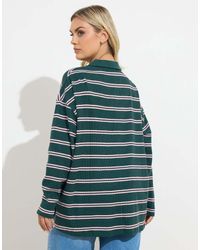 Yours Clothing - Stripe Waffle Rugby Collar Top - Lyst
