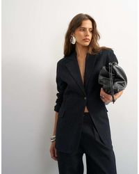 TOPSHOP - X Cara Oversized Pinstripe Denim Co-Ord Blazer - Lyst