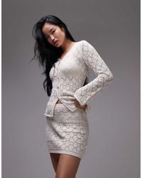 TOPSHOP - Minifalda De Punto Calado De (Parte De Un Conjunto)-Blanco - Lyst