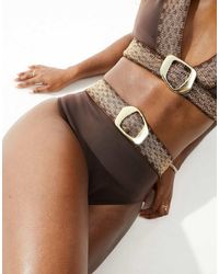 River Island - High Waisted Bikini Briefs With Buckle - Lyst