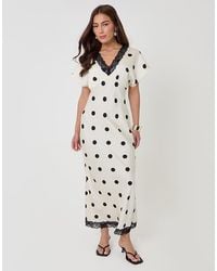 Threadbare - Polka Dot Satin Lace Trim Tea Dress - Lyst