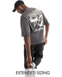 ASOS - Camiseta gris extragrande con estampado estilo skater en la espalda - Lyst