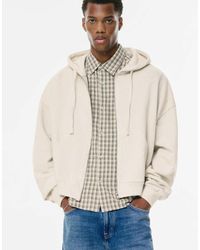 Pull&Bear - Felpa Corta Color Sabbia Mélange Con Cappuccio E Zip - Lyst