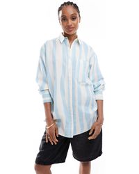 ASOS - Asos design tall – oversize-hemdbluse aus leinenmix mit verschwommenem streifenmuster - Lyst