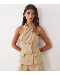 Kaiia - Exclusive Tailored Halterneck Crossover Button Detail Top Co-ord - Lyst