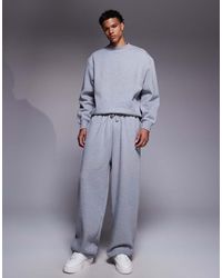 ASOS - Joggers Gris Jaspeado De Pernera Ancha De Tejido Grueso De 400 G/M² Premium - Lyst