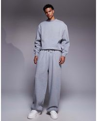 ASOS - Joggers Gris Jaspeado De Pernera Ancha De Tejido Grueso De 400 G/M² Premium De - Lyst