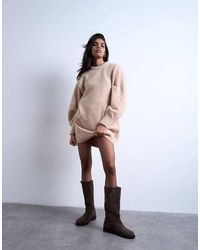 TOPSHOP - Knitted Wool Crew Neck Mini Dress - Lyst