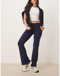 Gina Tricot - Pantalon droit doux en jersey à taille rabattue - foncé - Lyst