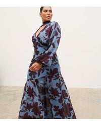 Pretty Lavish Curve - Chiffon V Neck Scarf Detail Long Sleeve Maxi Dress - Lyst