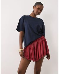 ASOS - Lace Trim Volume Satin Shorts - Lyst