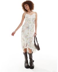 Reclaimed (vintage) - Recalimed Vintage Button Front Slip Dress With Lace - Lyst