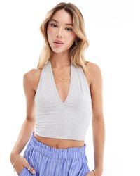 Cotton On - Cotton On Tory V Neck Halter Top Grey Marle - Lyst