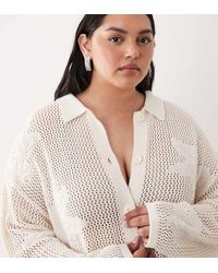Pretty Lavish Curve - Open Knit Floral Oversized Shirt Co-ord - Lyst