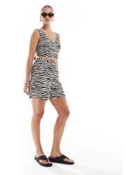 Vero Moda - Short d'ensemble ajusté à zébrures aspect lin - Lyst