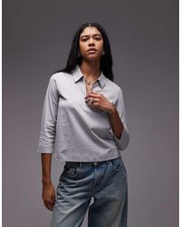 ARKET - Jersey Rib Polo Top With Zip Collar And 3/4 Length Sleeves - Lyst