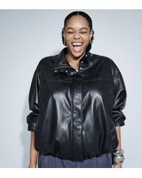 ASOS - Asos Design Curve Clean Leather Look Funnel Track Bomber Jacket - Lyst