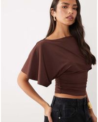 ASOS - Slinky Slash Neck Top With Batwing Short Sleeve - Lyst
