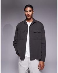 ASOS - Chemise oversize en sergé avec col à revers et poches cargo - kaki - Lyst