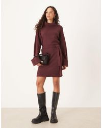 Vila - Tie Waist High Neck Knitted Mini Dress - Lyst