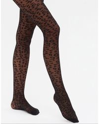 New Look Leopard Print Tights - Black