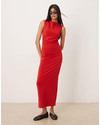 ASOS - Ruched Side Midi Dress With Slash Neck - Lyst