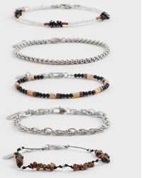 ASOS - Set Van 5 Armbanden Met Tijgeroog En Obsidiaan Steentjes En Rocailles - Lyst
