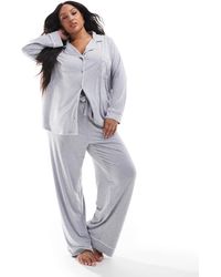 ASOS - Asos Design Curve Super Soft Long Sleeve Shirt & Trouser Pyjama Set With Contrast Piping - Lyst