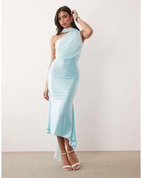 Oh Polly - One Shoulder Scarf Detail Asymmetric Hem Midi Dress - Lyst