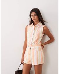 Miss Selfridge - Sleeveless Denim Romper With Seam Detail - Lyst
