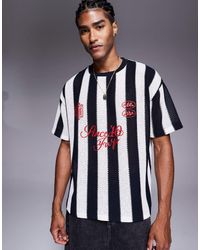 ASOS - Camiseta A Rayas Blancas Y Negras Extragrande Con Estampado Gráfico Deportivo De Croché De - Lyst