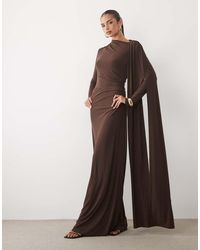 DASKA - Slinky One Shoulder Cape Maxi Dress - Lyst