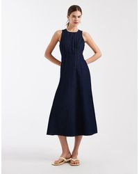 New Look - Getailleerde Midi Jurk Van Denim - Lyst