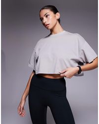 4505 - Icon - t-shirt crop top en coton épais à séchage rapide - cendré délavé - Lyst