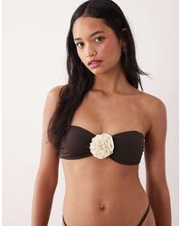Mango - Rosette Ruched Bandeau Bikini Top - Lyst