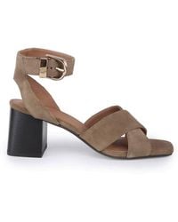 OFF THE HOOK - Ruby Suede Leather Cross Strap Block Heel Sandals - Lyst