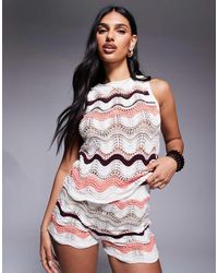 River Island - Canotta All'Uncinetto Corallo Con Motivo A Spina Di Pesce - Lyst